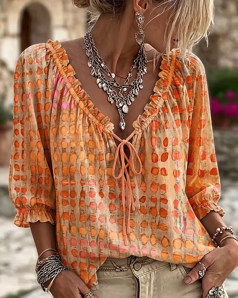 Polka Dot Blouse with Lacing