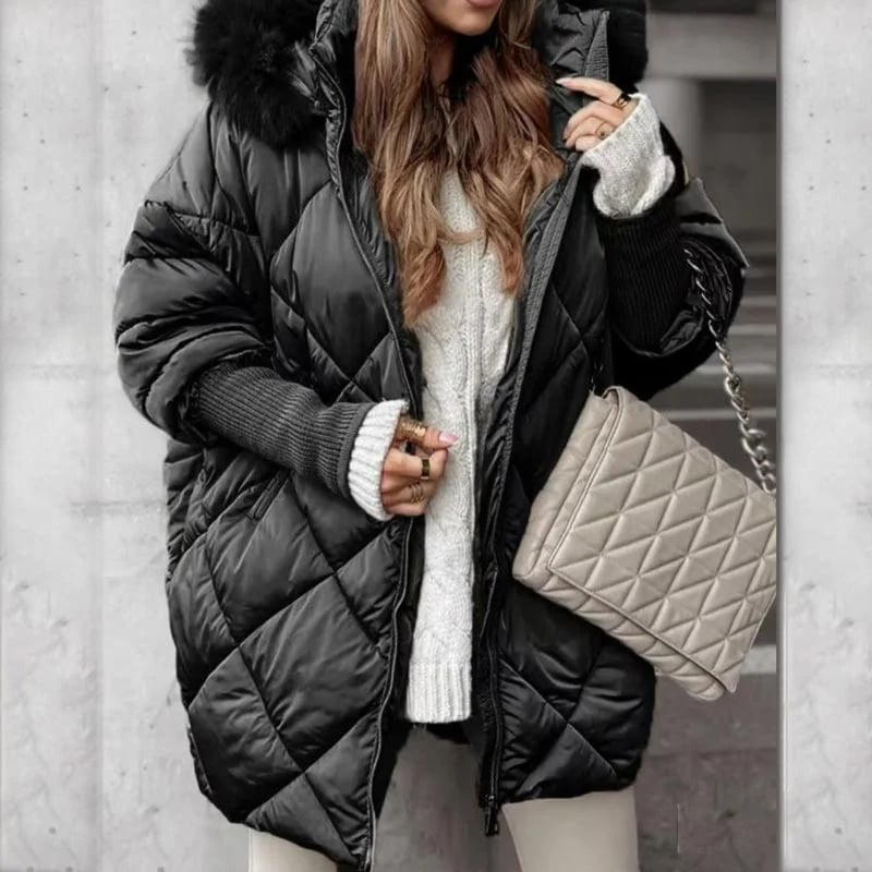 Women's Mid-Length Parka – Knitted Sleeves for Autumn and Winter, Comfortable Fit for Cold Days