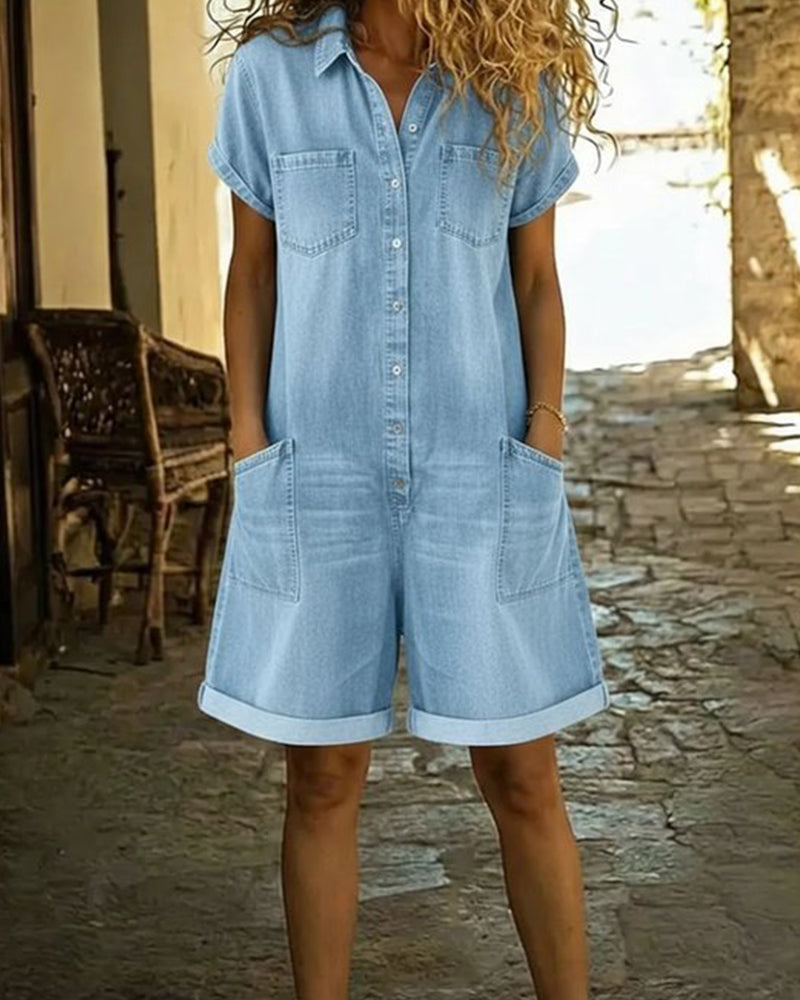 Denim Capri Jumpsuit