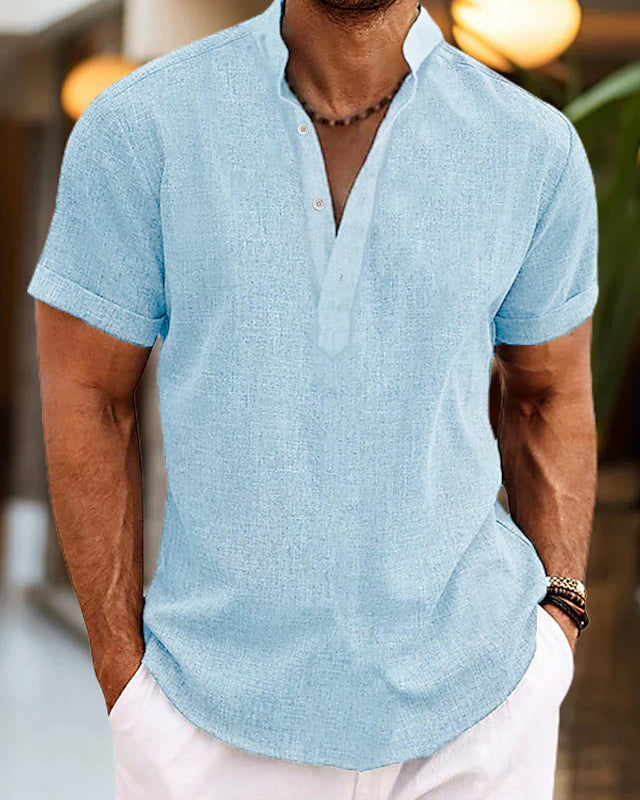 Men’s Short Sleeve Mandarin Collar Button Shirt
