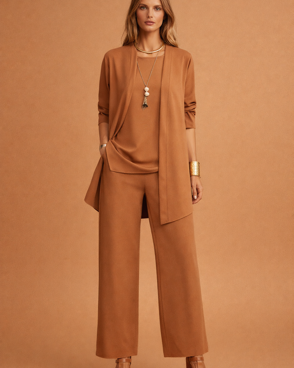 Elegant women's set | with wide trousers and a cardigan