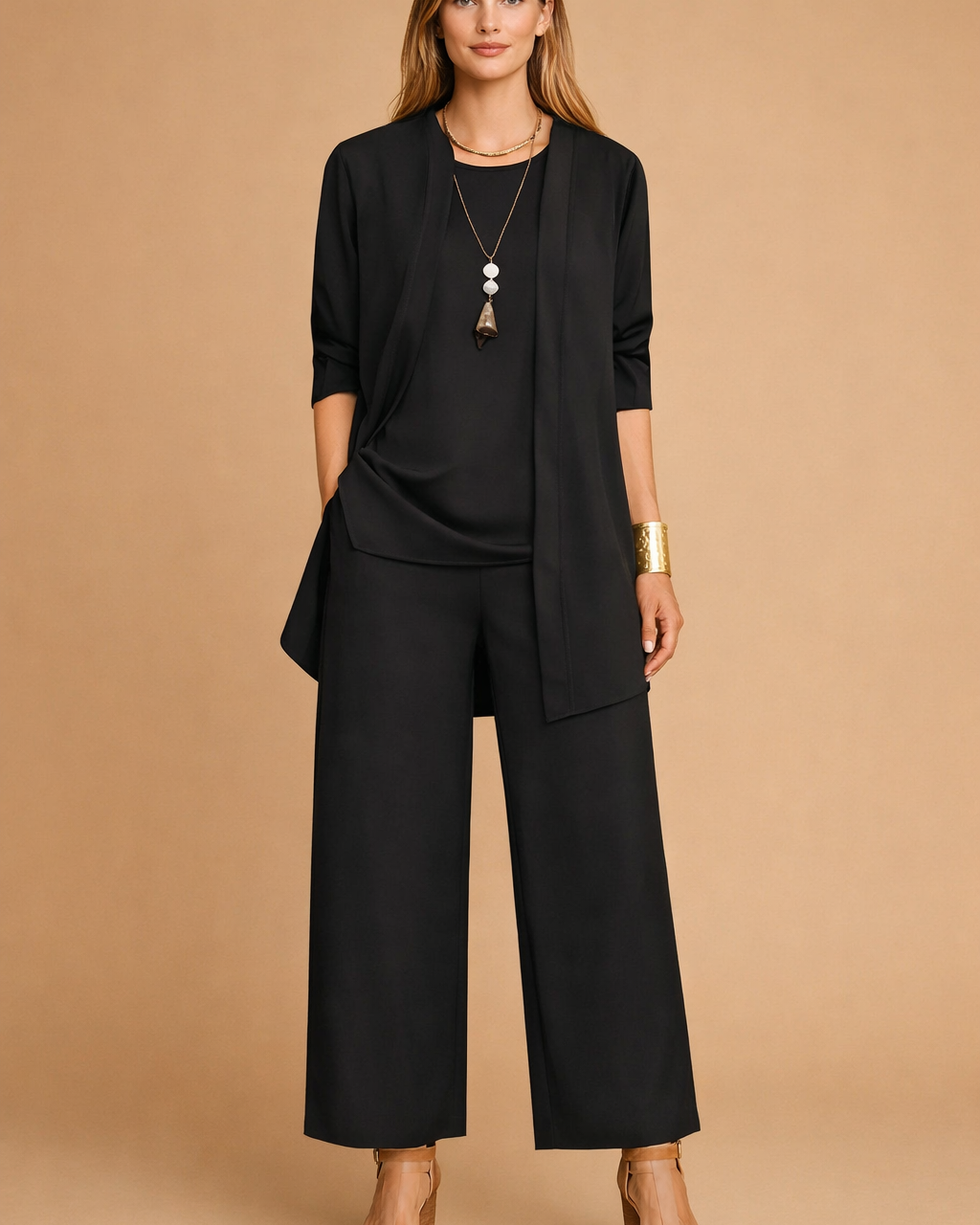 Elegant women's set | with wide trousers and a cardigan