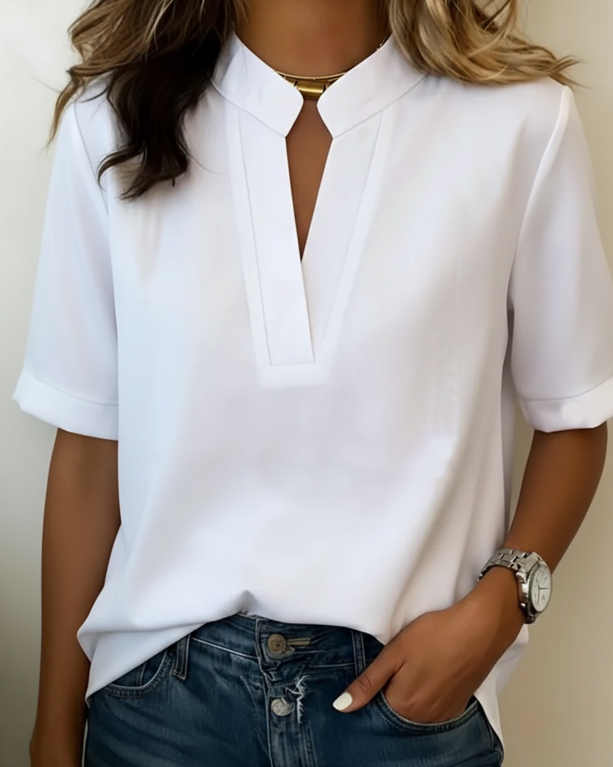 Margaux | Chic Blouse with V-Neck and Gold Detail