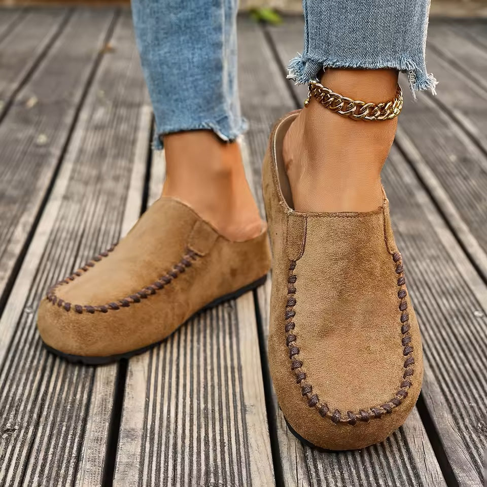 Women's Slip-On Moccasins | with Stitching and Flat Sole