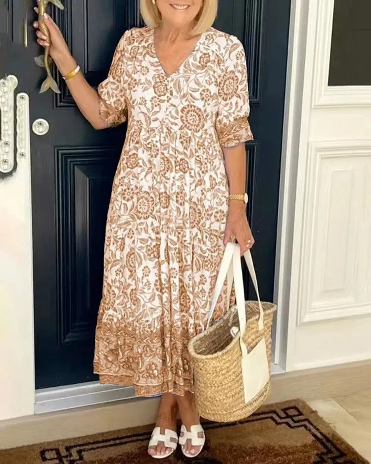 Meredith™ | Boho Style Dress with V-Neck