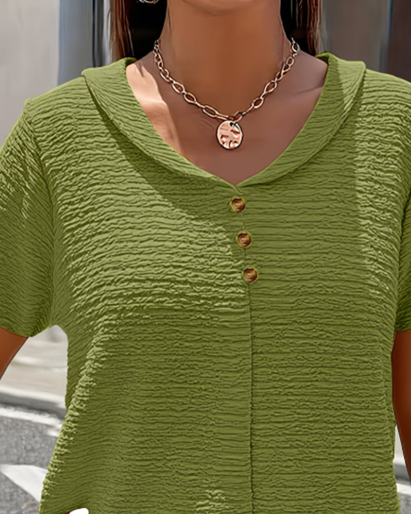 T-shirt Peter Pan Collar Three Buttons