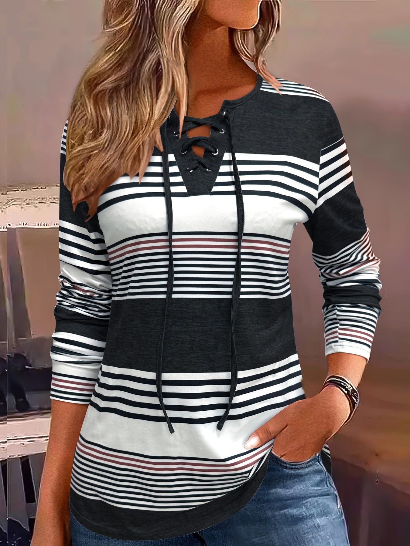 Victoria | Timeless Striped Long Sleeve T-Shirt for Women
