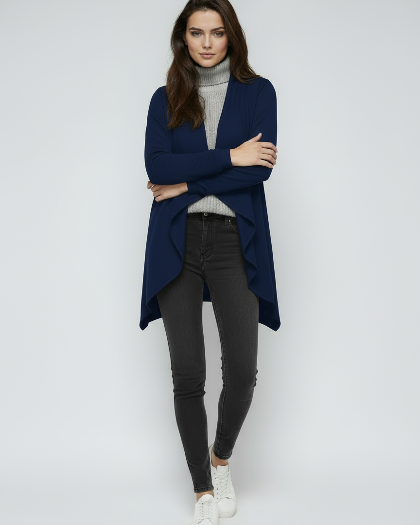 Women's Navy Cardigan | Lightweight Long Open-Front Sweater