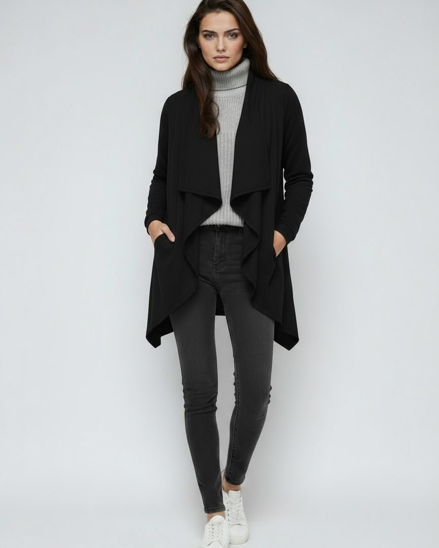 Women's Navy Cardigan | Lightweight Long Open-Front Sweater