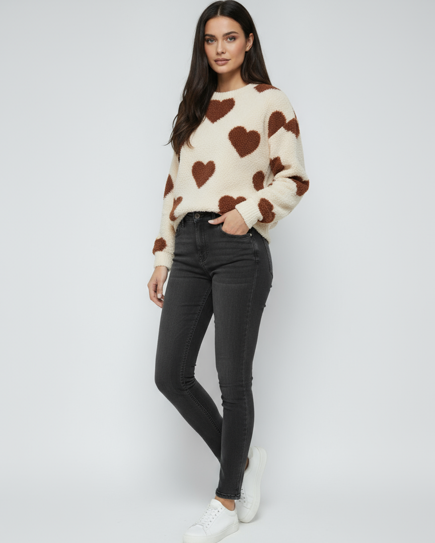Women's Sweater with Hearts | Soft Sweater with Pattern and Long Sleeves