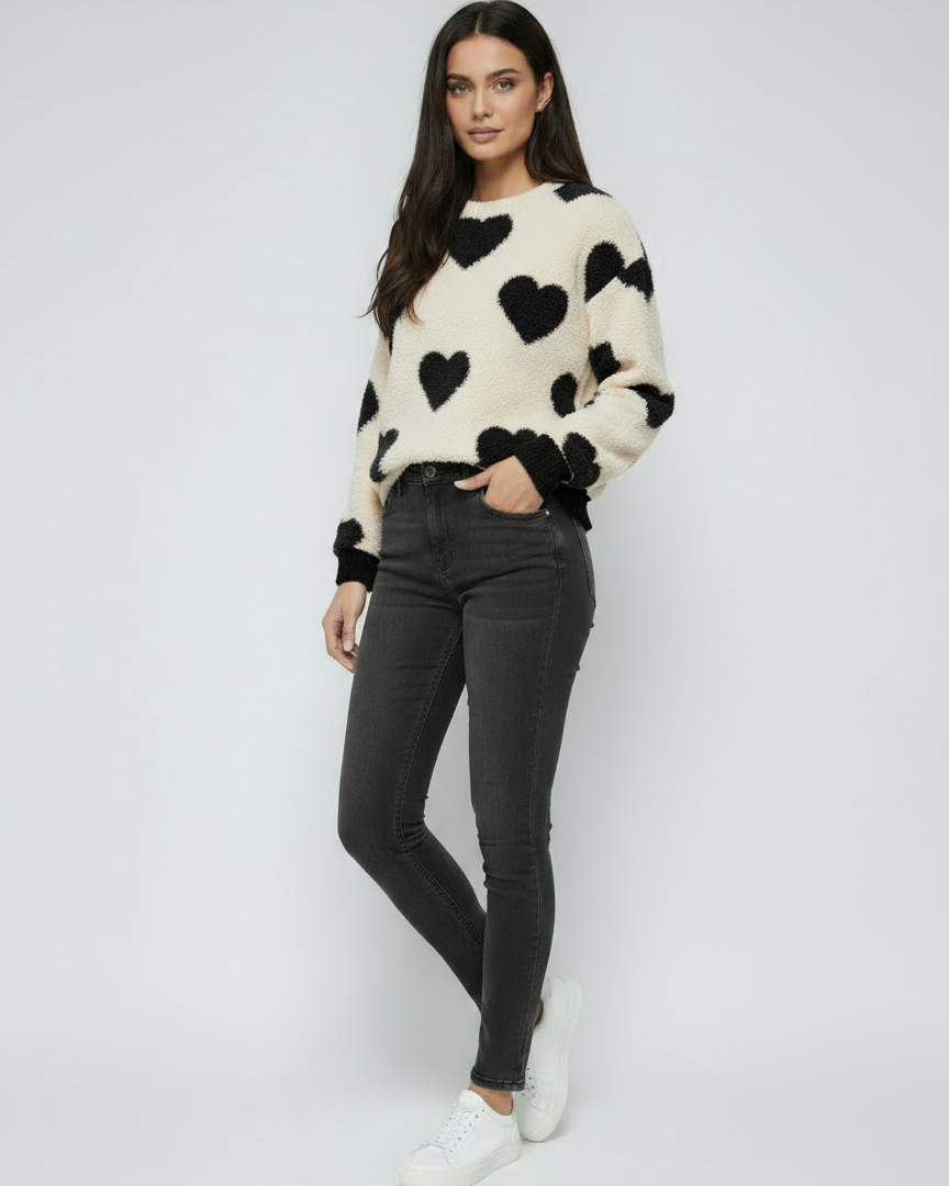 Women's Sweater with Hearts | Soft Sweater with Pattern and Long Sleeves