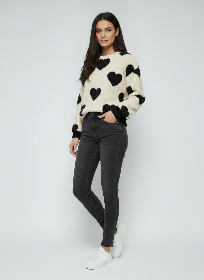 Women's Sweater with Hearts | Soft Sweater with Pattern and Long Sleeves