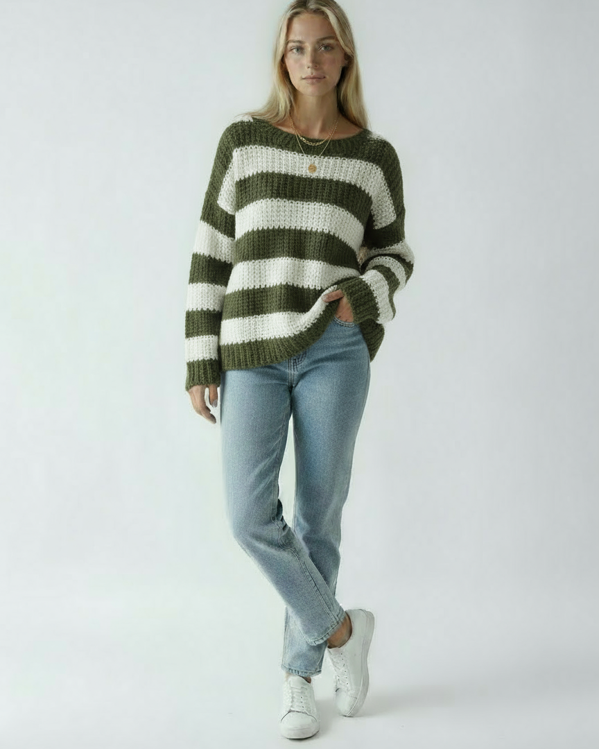 Women's Sweater with Thick Stripe Knit