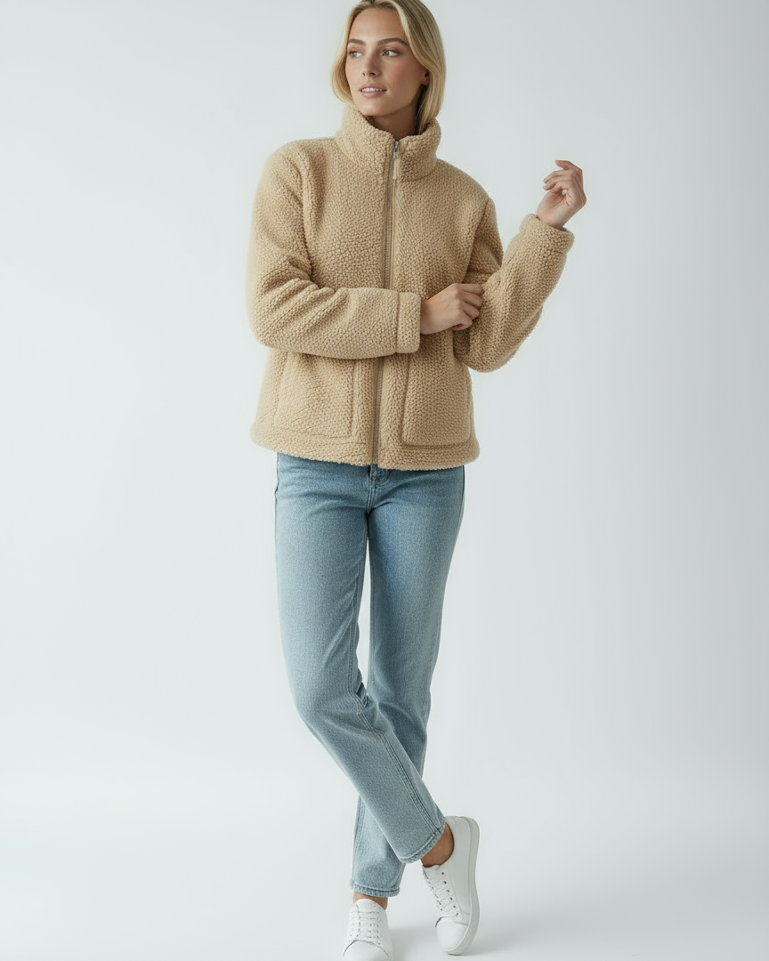 Women's Jacket | Plush Jacket with High Collar and Pockets