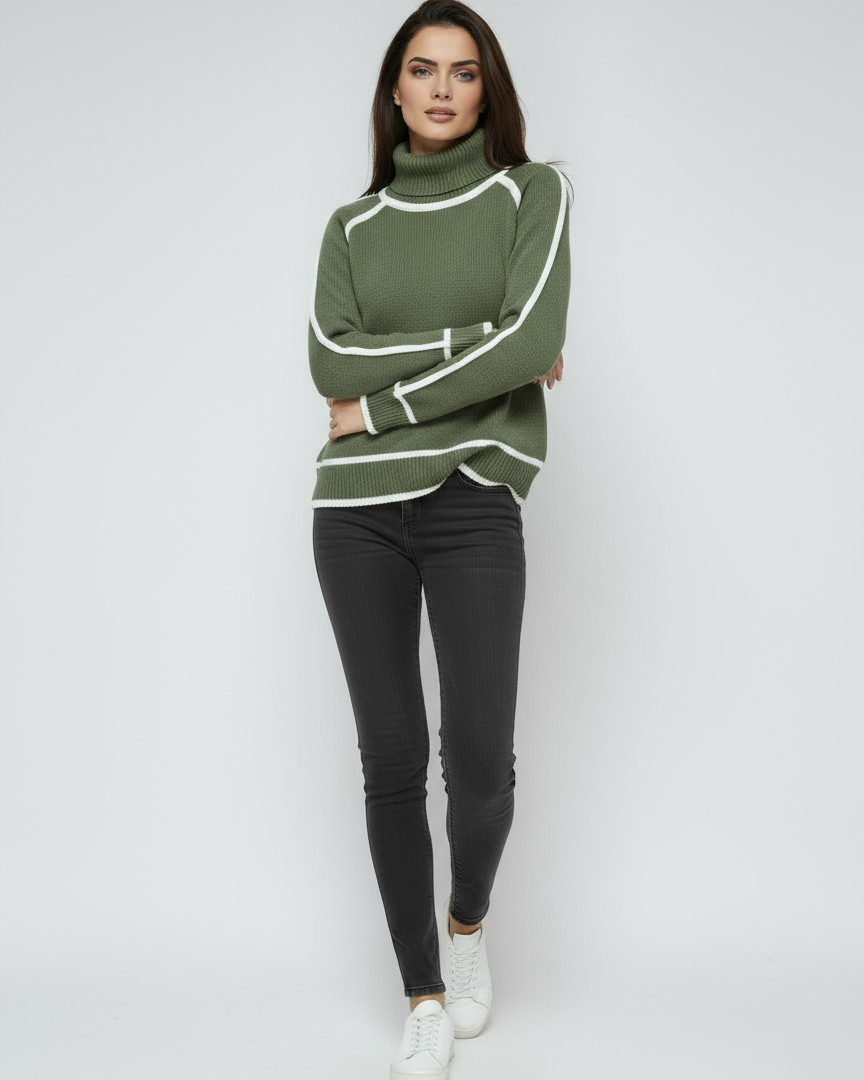 Women's Golf Green | Stylish Sweater with Contrast Trimmings