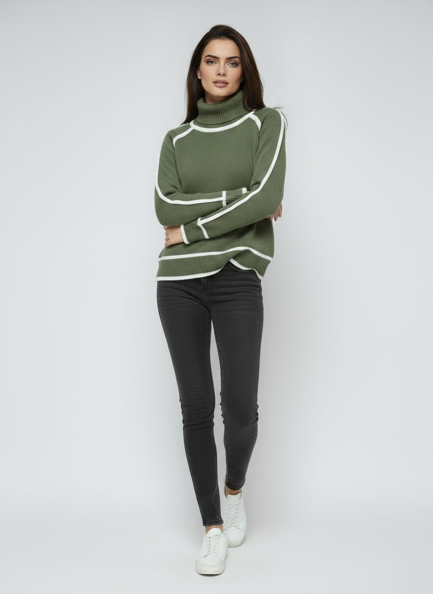Women's Golf Green | Stylish Sweater with Contrast Trimmings
