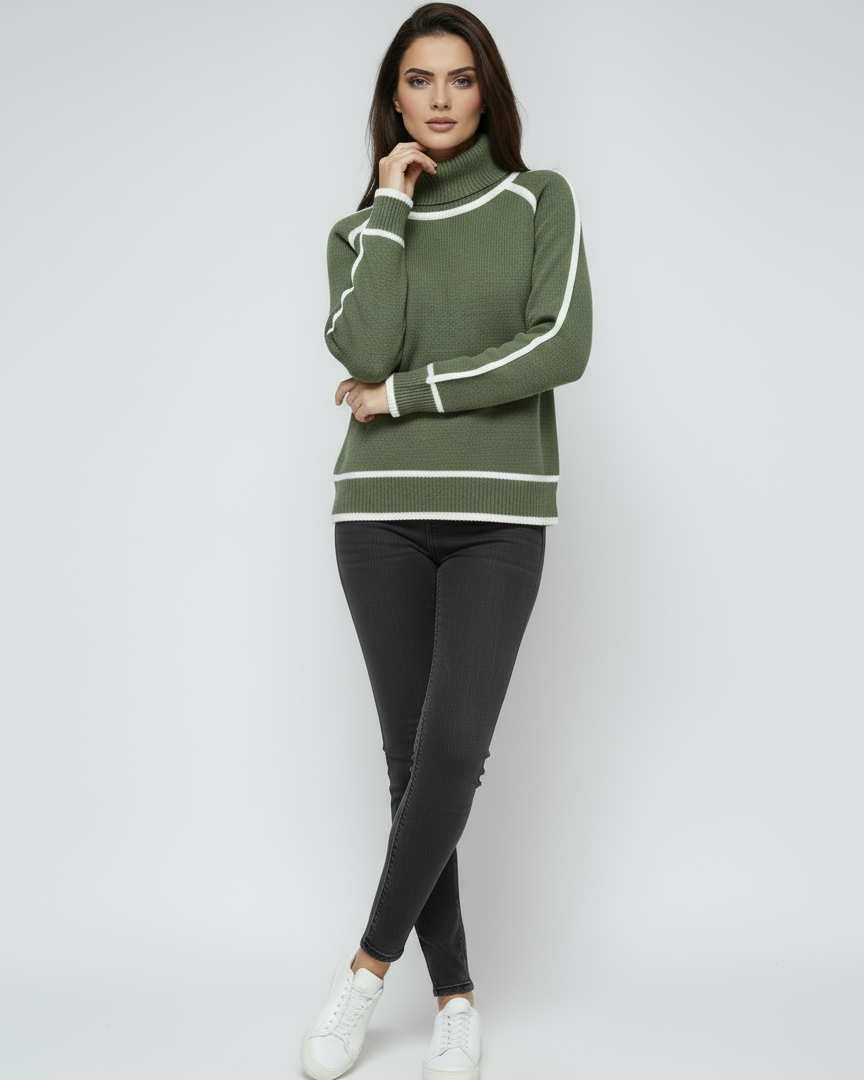 Women's Golf Green | Stylish Sweater with Contrast Trimmings