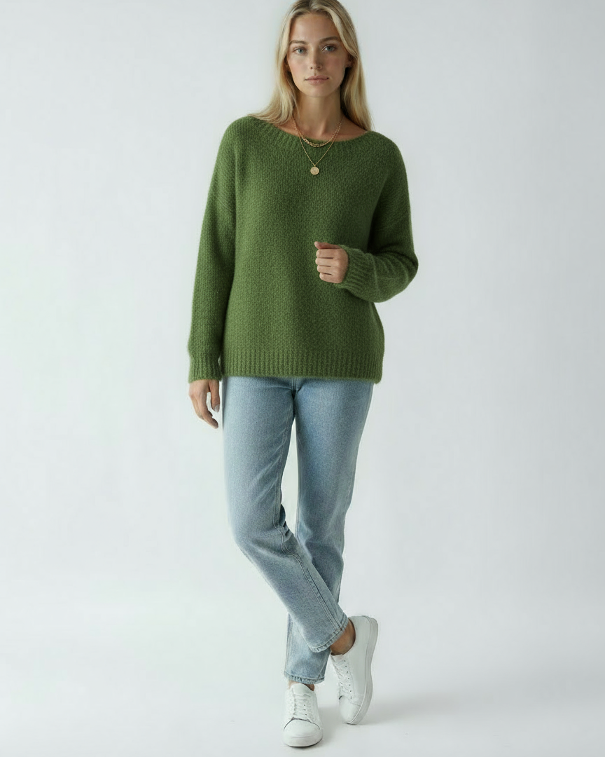 Women's Green Sweater | Soft Knit Sweater with Round Neck