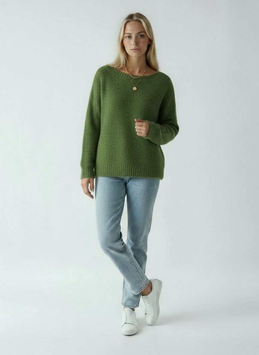 Women's Green Sweater | Soft Knit Sweater with Round Neck