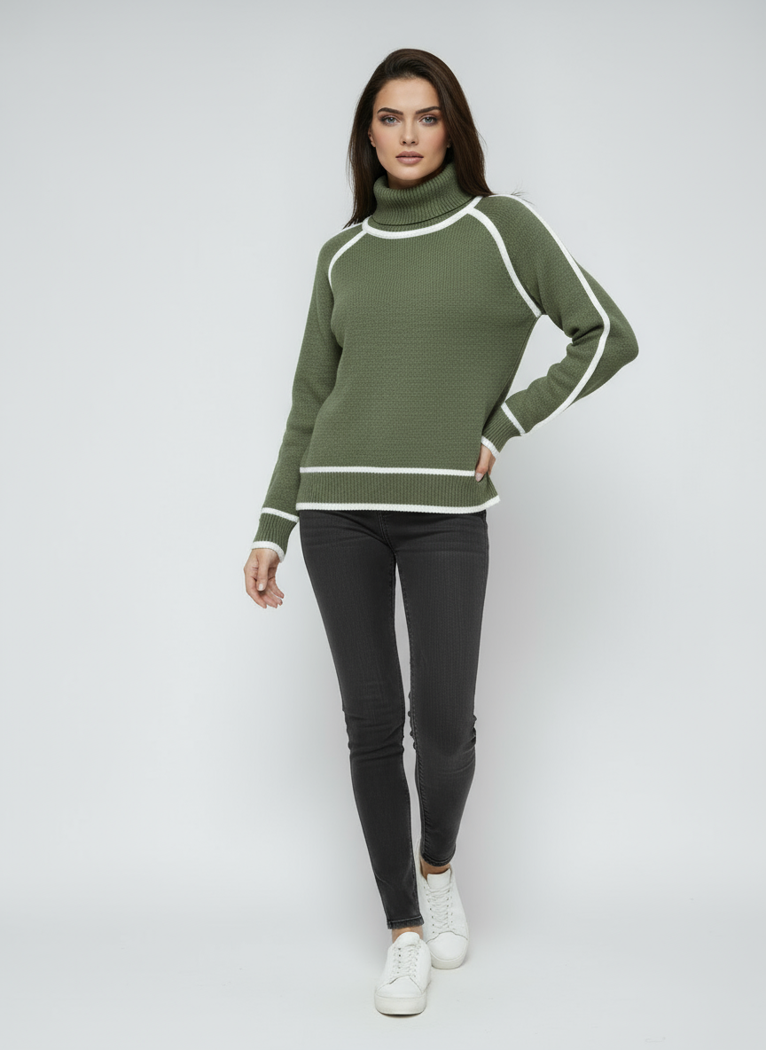 Women's Golf Green | Stylish Sweater with Contrast Trimmings