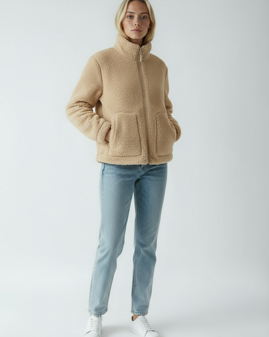 Women's Jacket | Plush Jacket with High Collar and Pockets