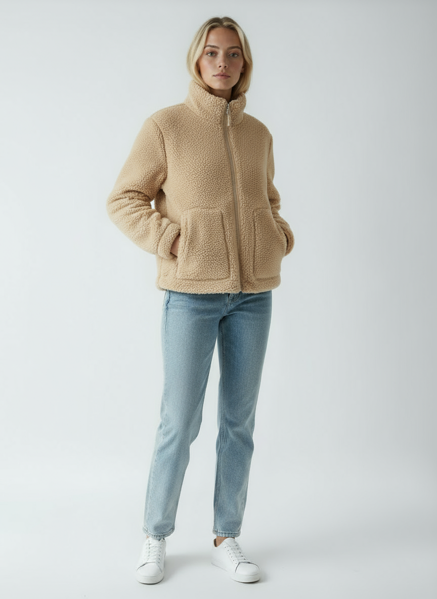 Women's Jacket | Plush Jacket with High Collar and Pockets