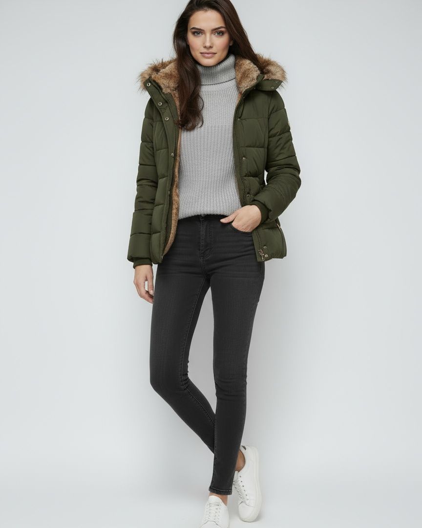 Women's Winter Jacket | Quilted Jacket with Hood and Fur