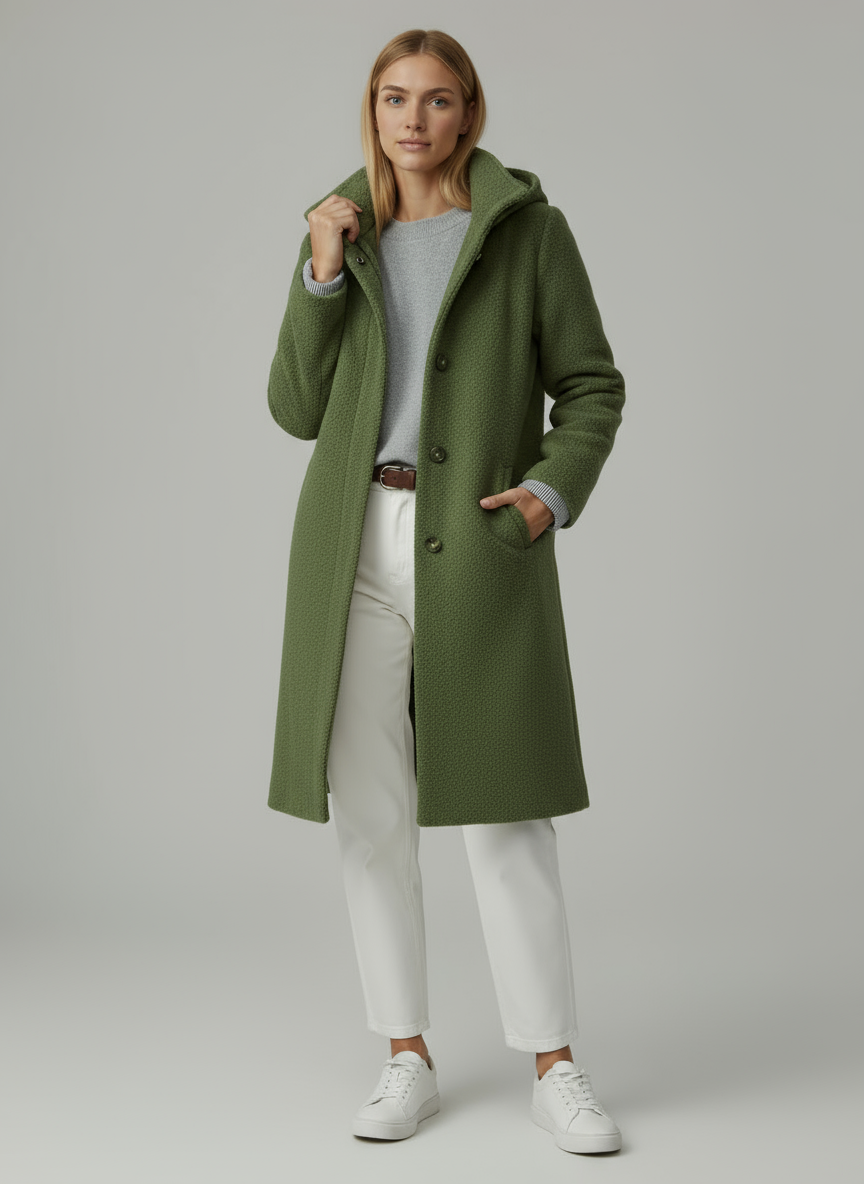 Women's Coat | Oversized Wool Coat with Buttons