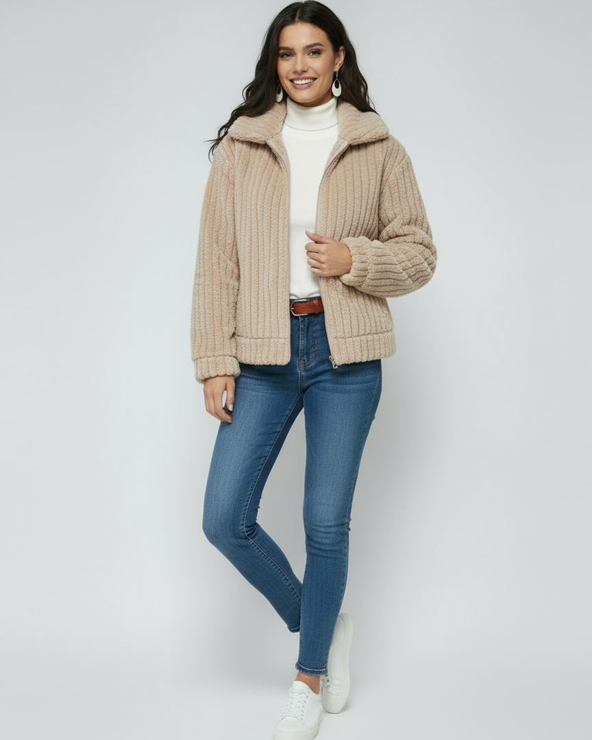Women's Jacket | Soft Short Jacket with Fur and Zipper