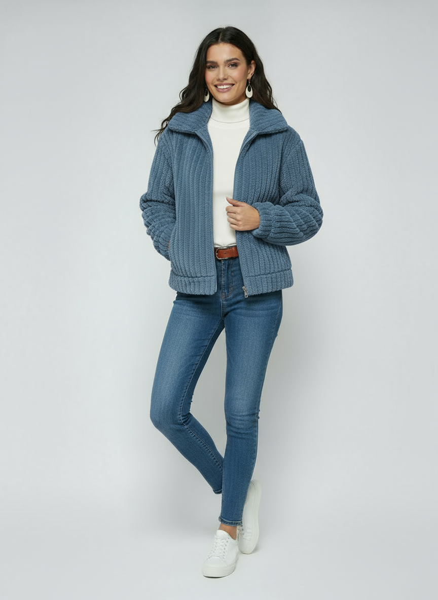 Women's Jacket | Soft Short Jacket with Fur and Zipper