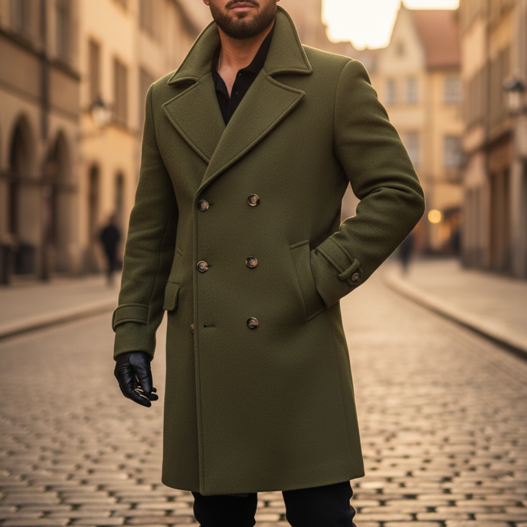 Men's Coat | Elegant Double-Breasted Long with Lapels
