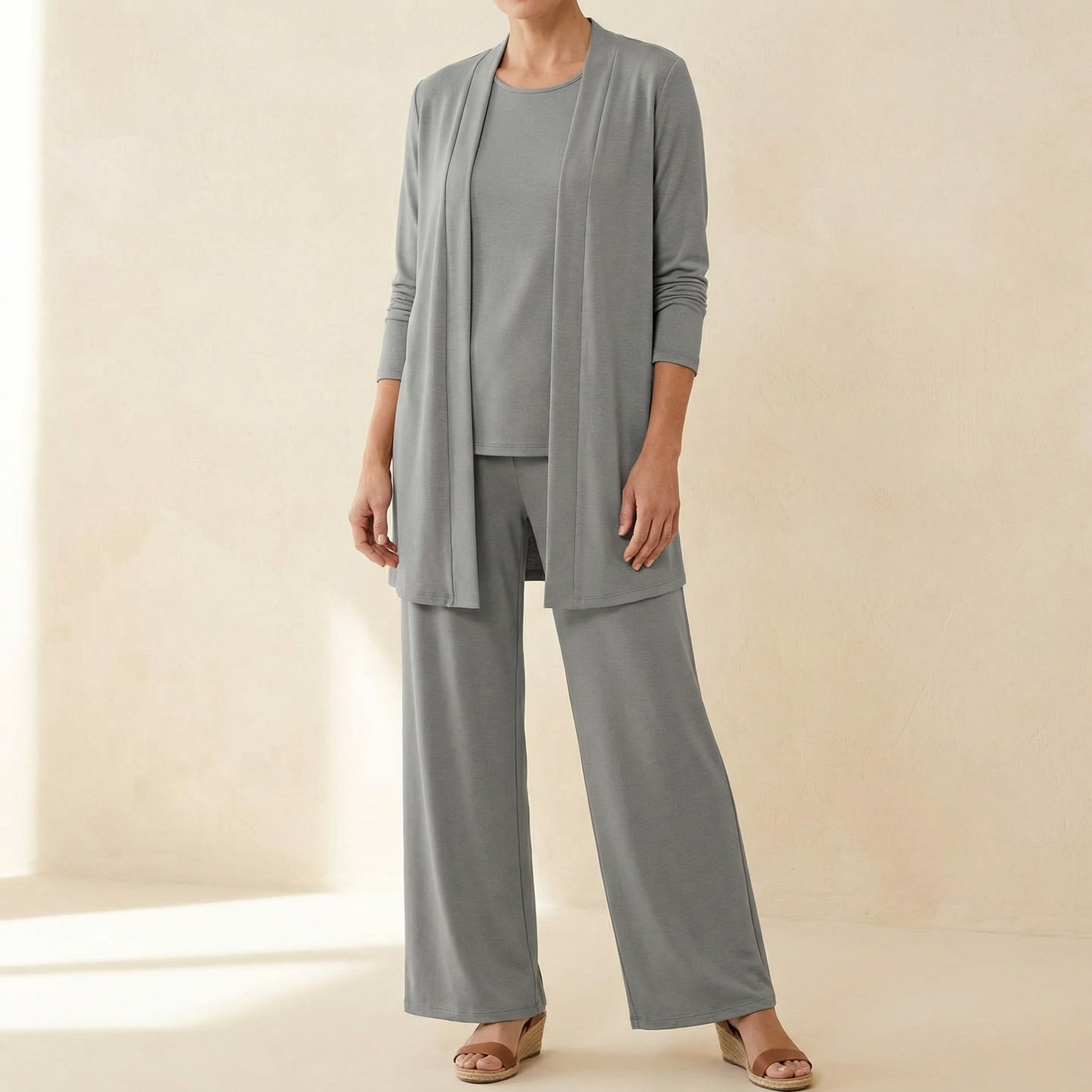 Women's Set with Long Cardigan and Loose Pants