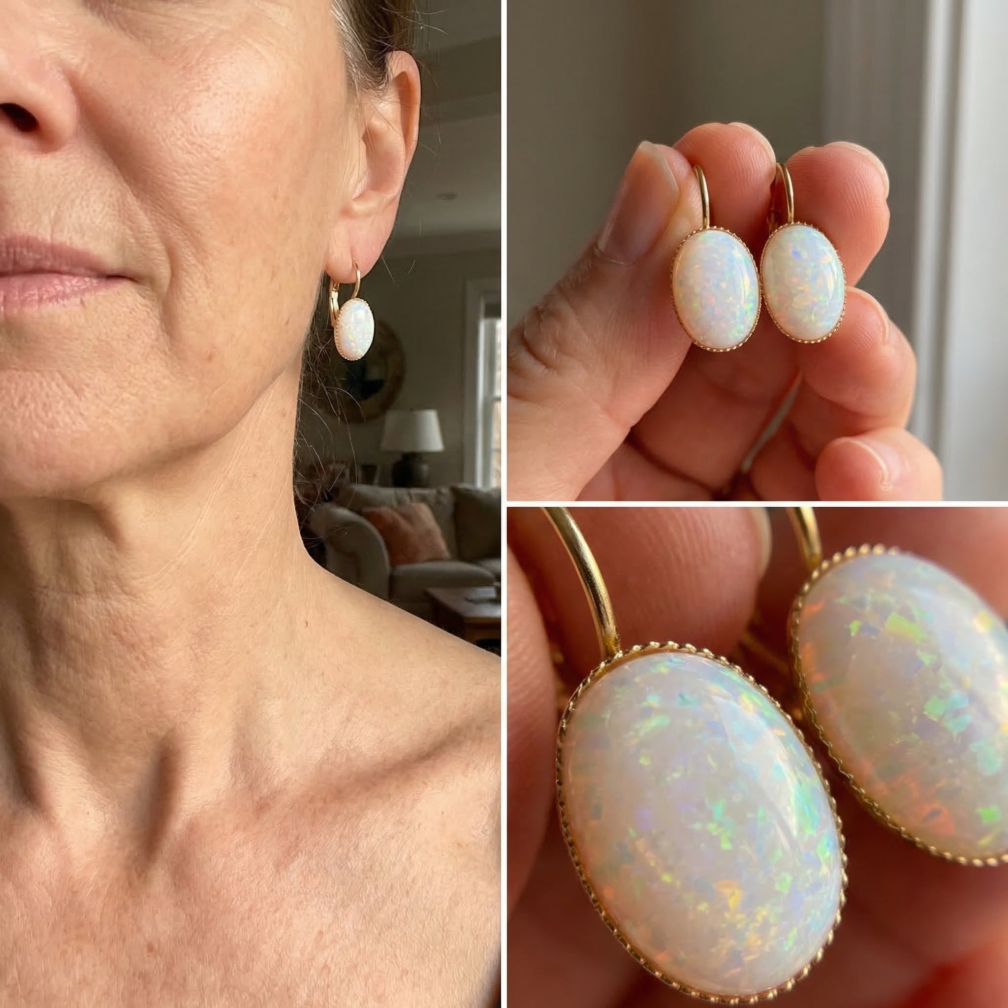 Isolde™ | White Opal Vintage Earrings