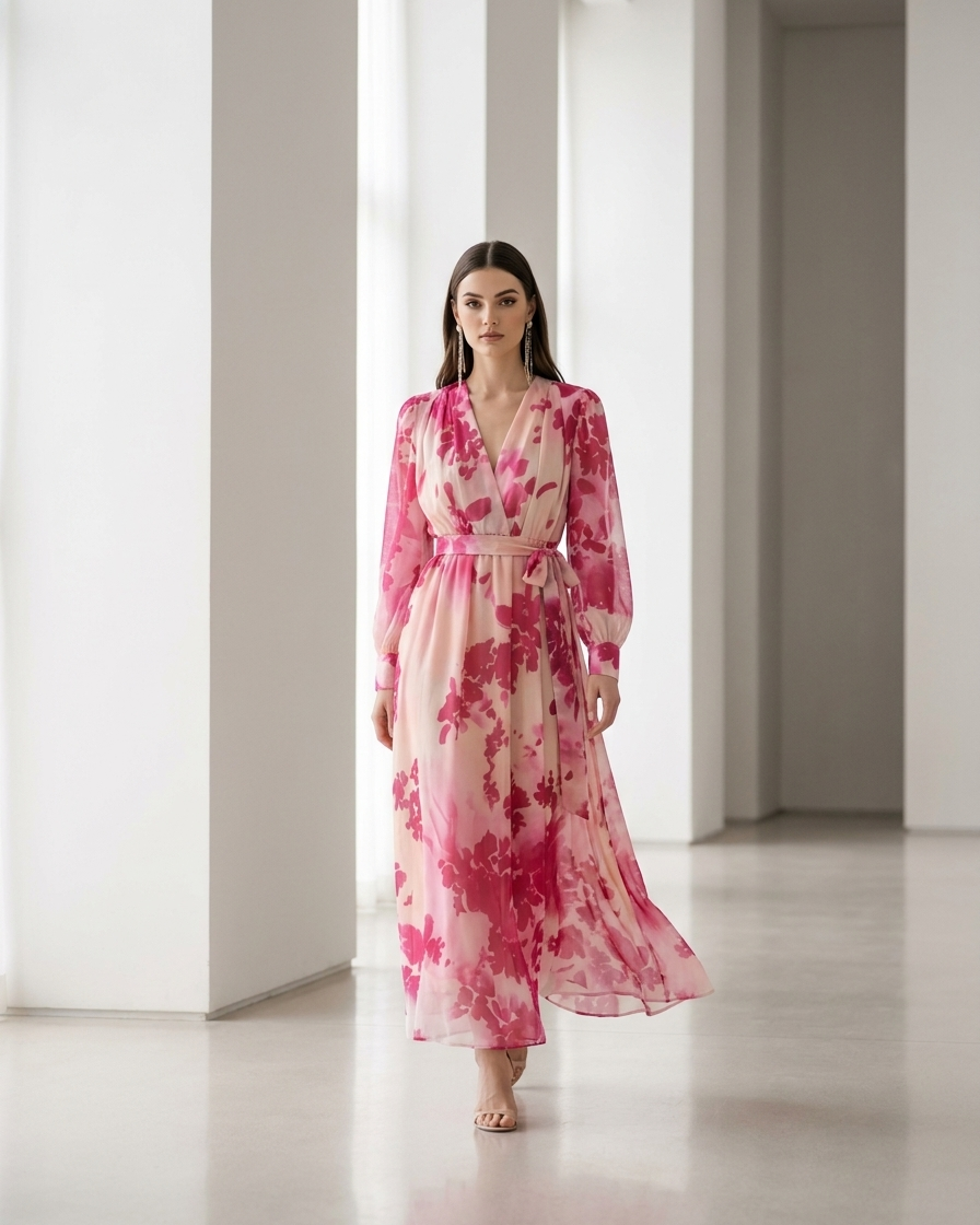 Julia | Rose Floral Belted Maxi Dress
