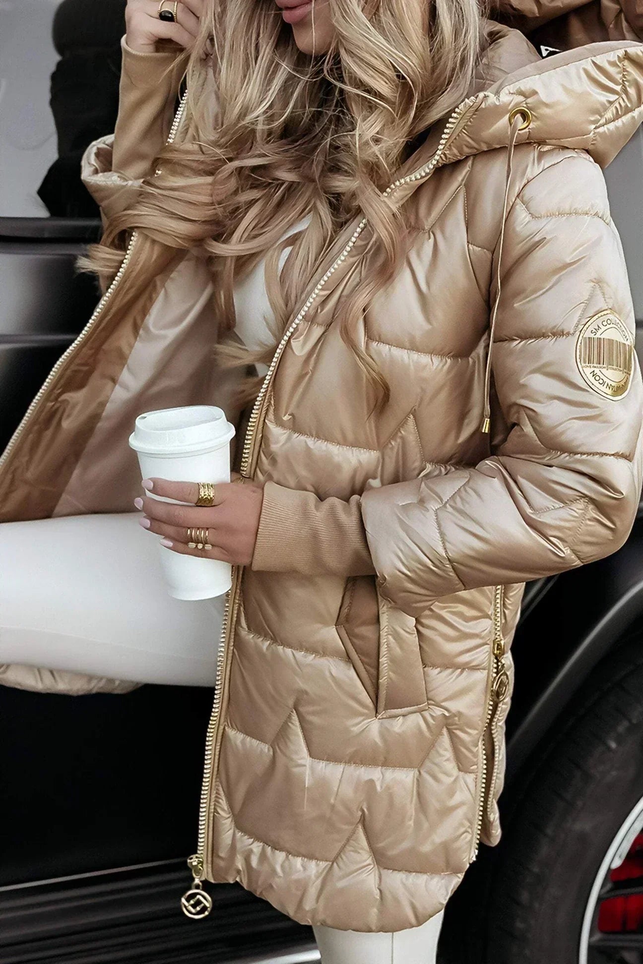 Women's Jacket | Quilted Long with Hood and Zipper