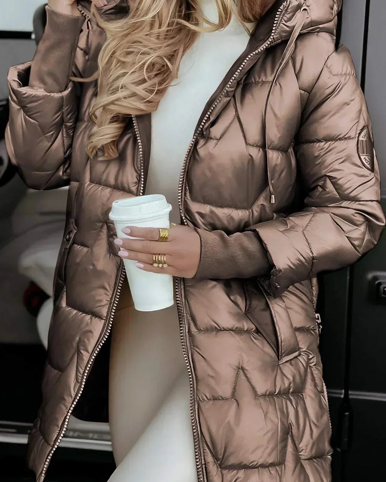 Women's Jacket | Quilted Long with Hood and Zipper