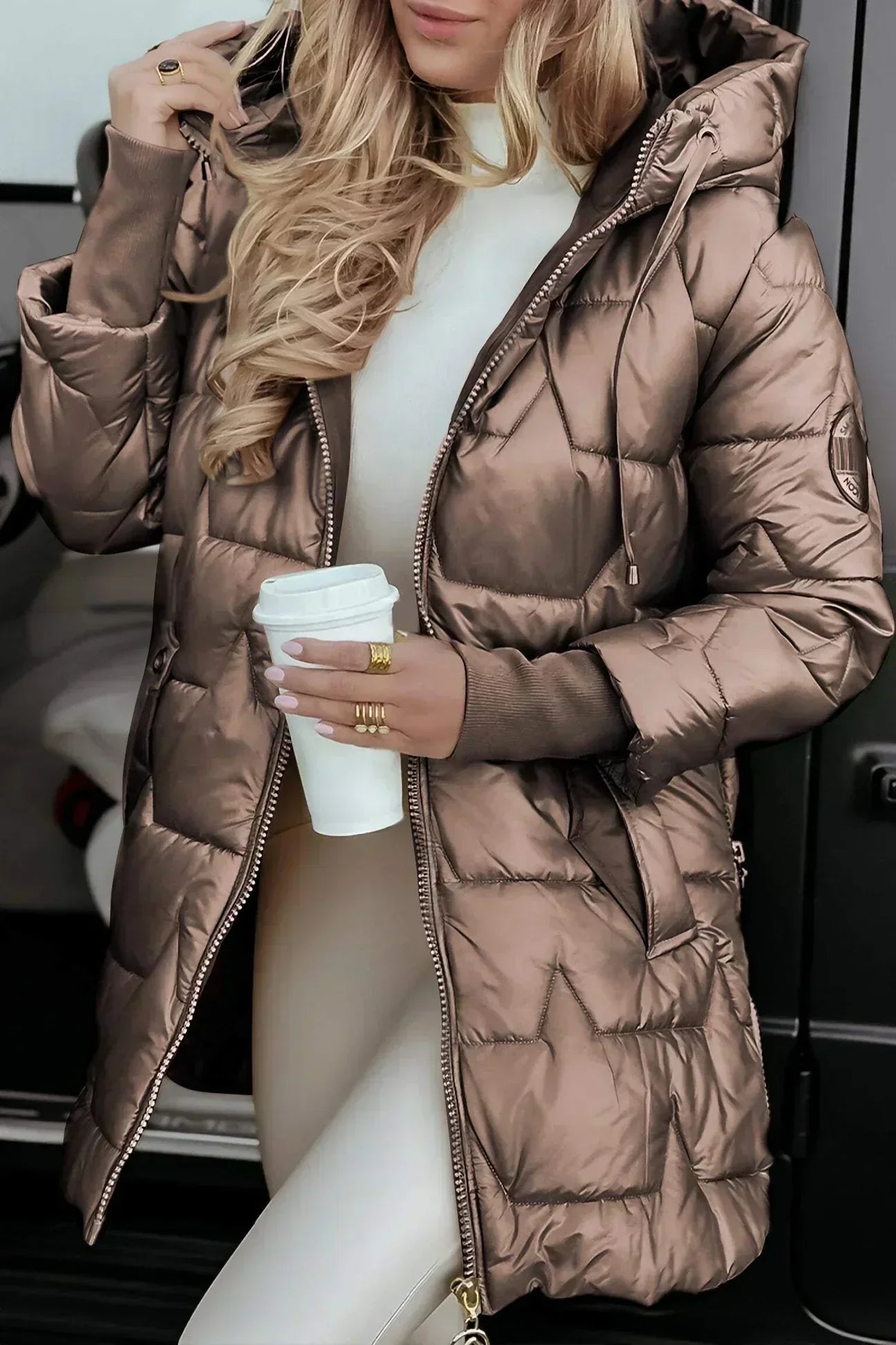 Women's Jacket | Quilted Long with Hood and Zipper