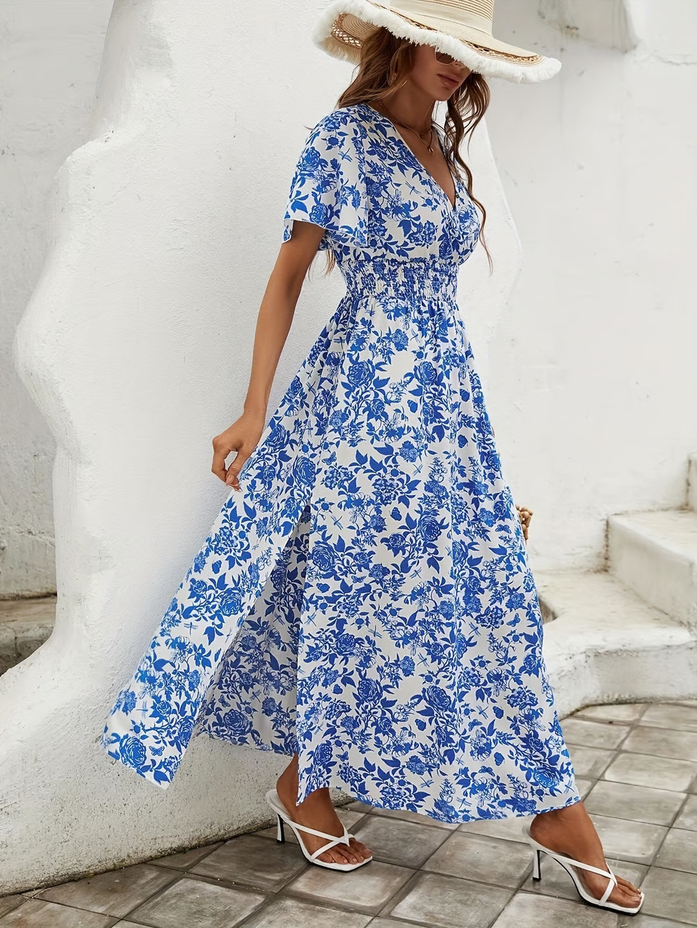 Hailey | Women's Boho Printed V Neck Short Sleeve Maxi Dress