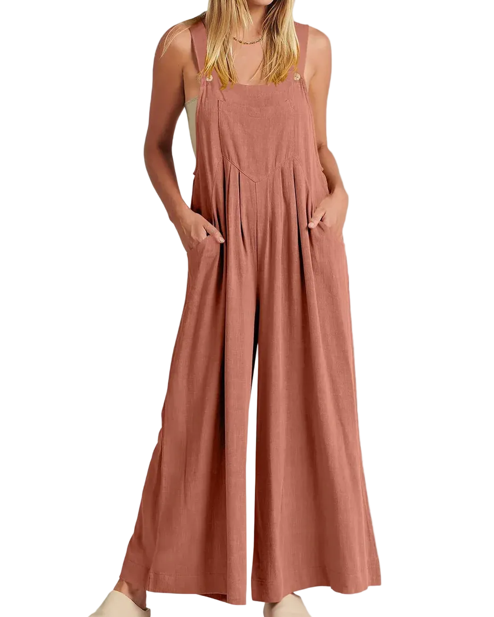 Nina | Comfortable Solid Button-Strap Relaxed Jumpsuit