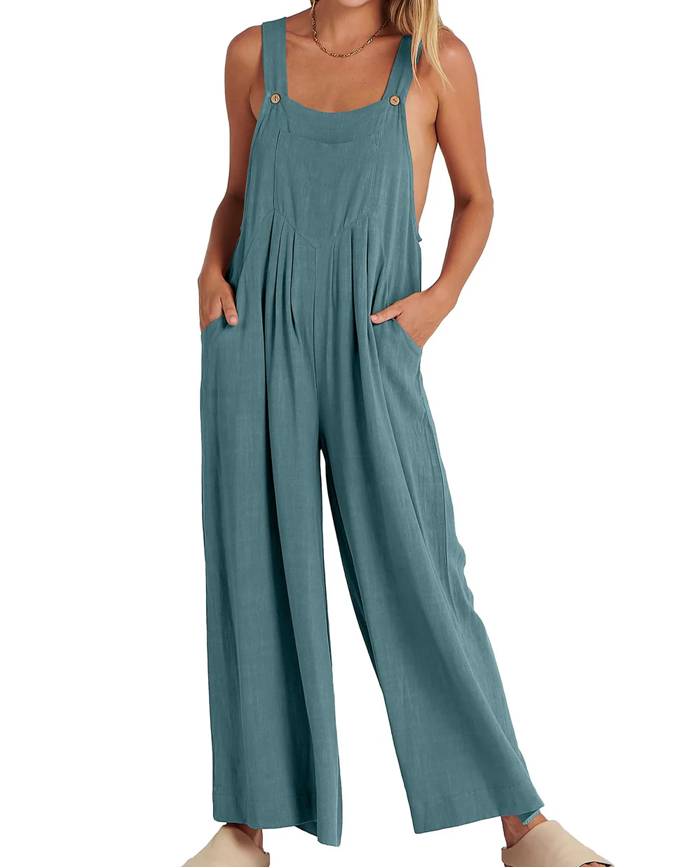 Nina | Comfortable Solid Button-Strap Relaxed Jumpsuit