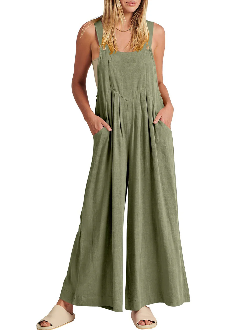 Nina | Comfortable Solid Button-Strap Relaxed Jumpsuit