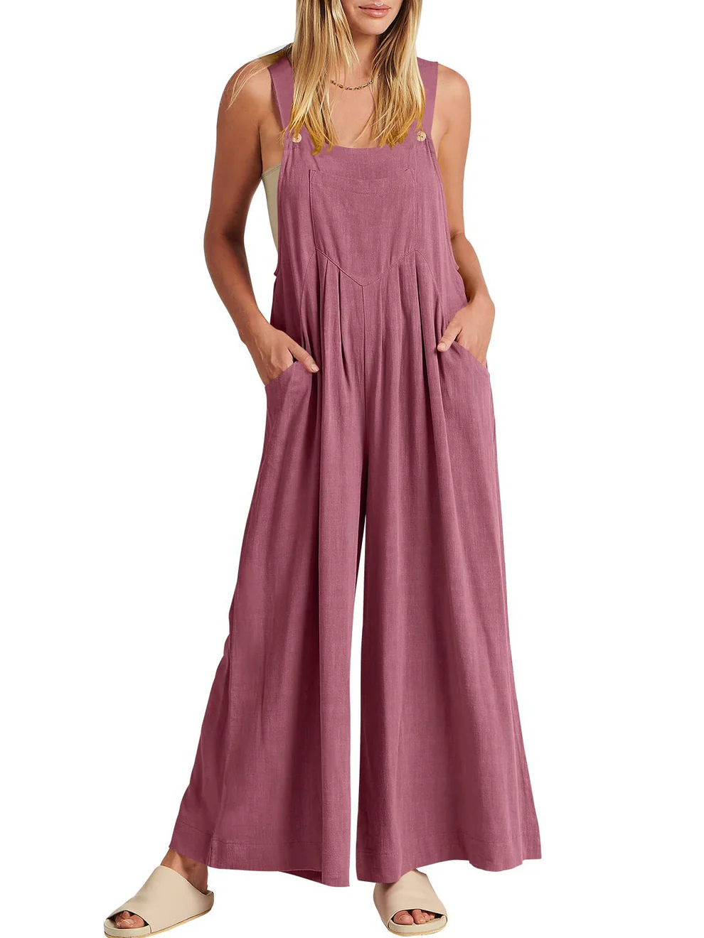 Nina | Comfortable Solid Button-Strap Relaxed Jumpsuit