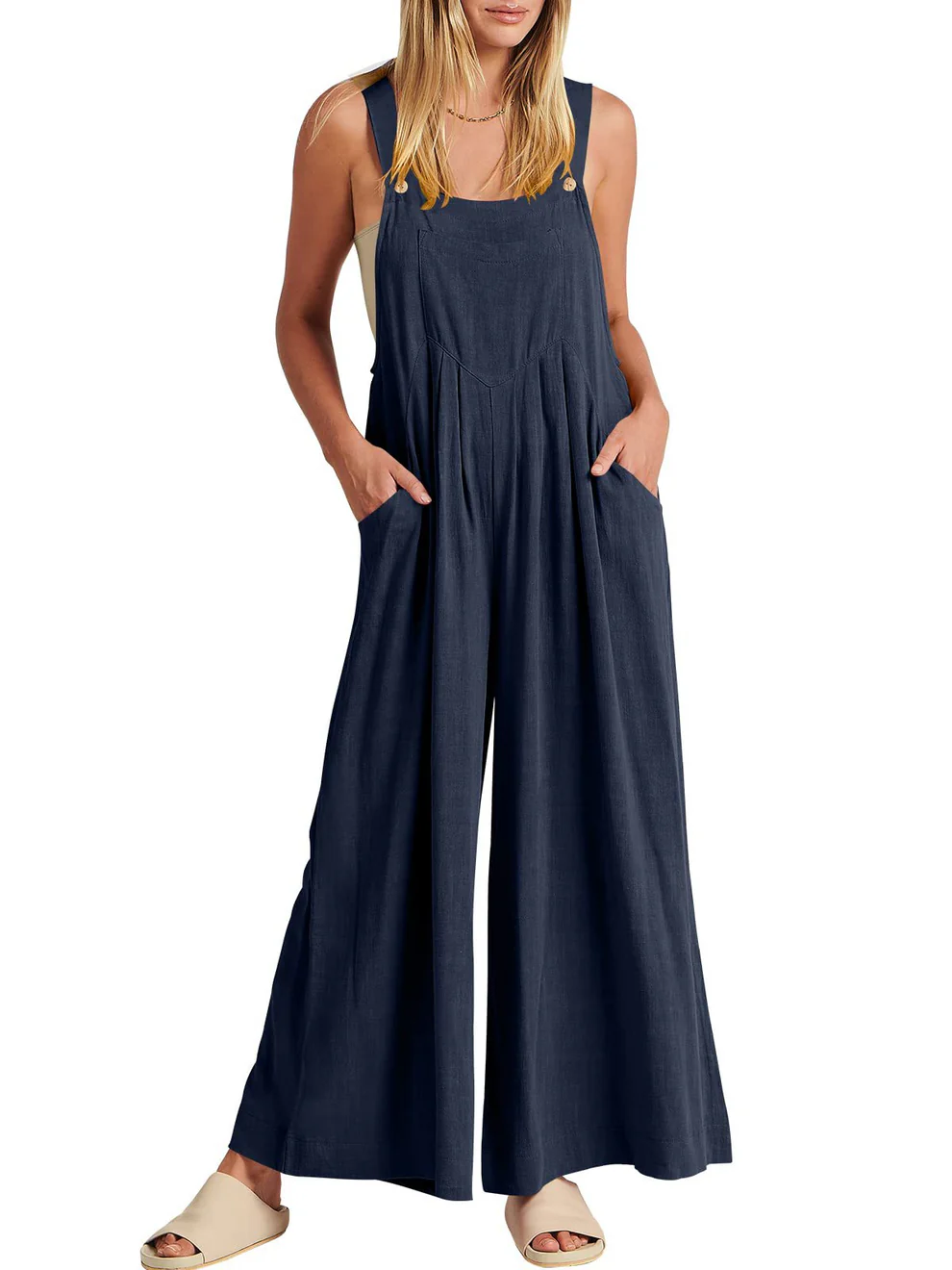 Nina | Comfortable Solid Button-Strap Relaxed Jumpsuit