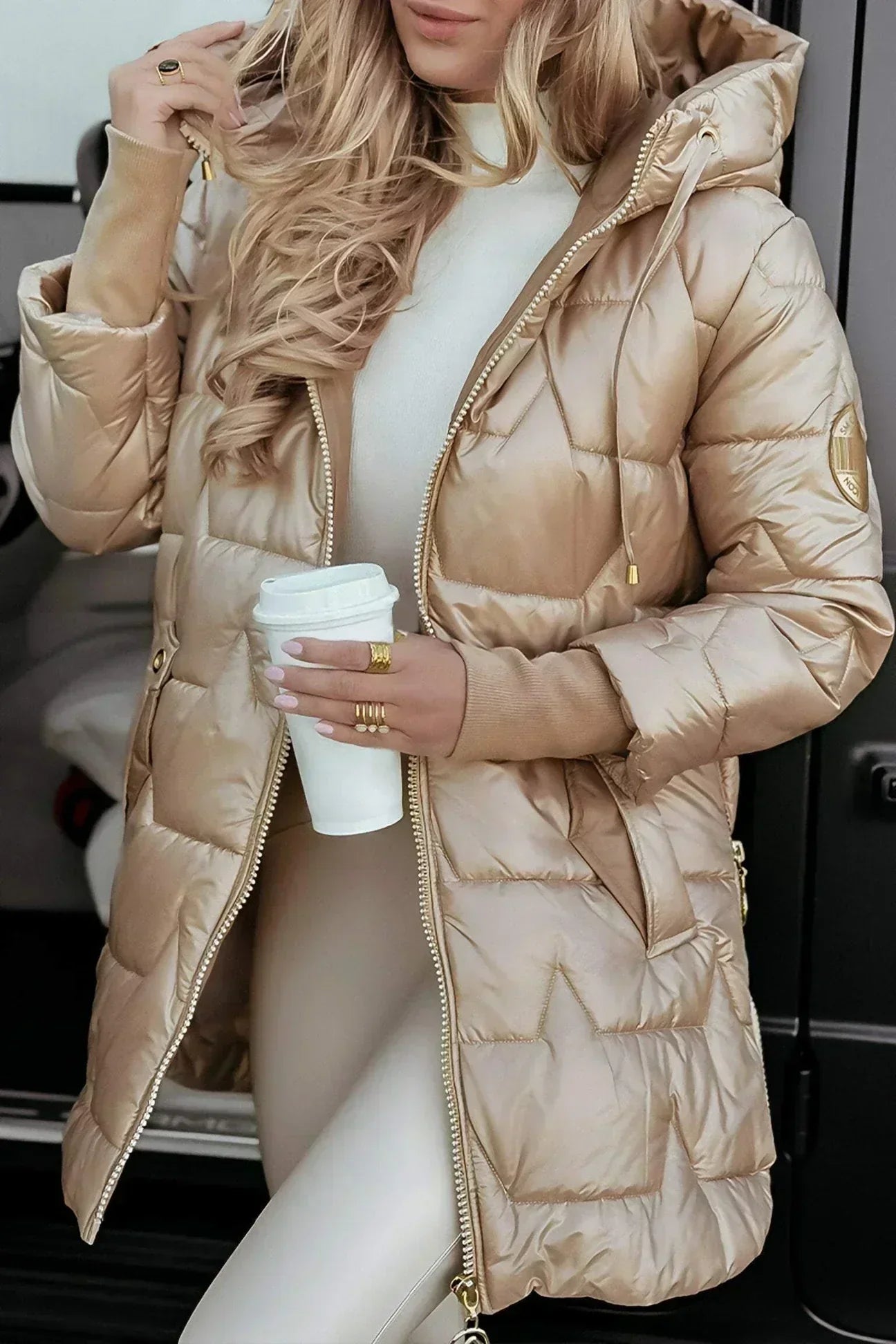 Women's Jacket | Quilted Long with Hood and Zipper
