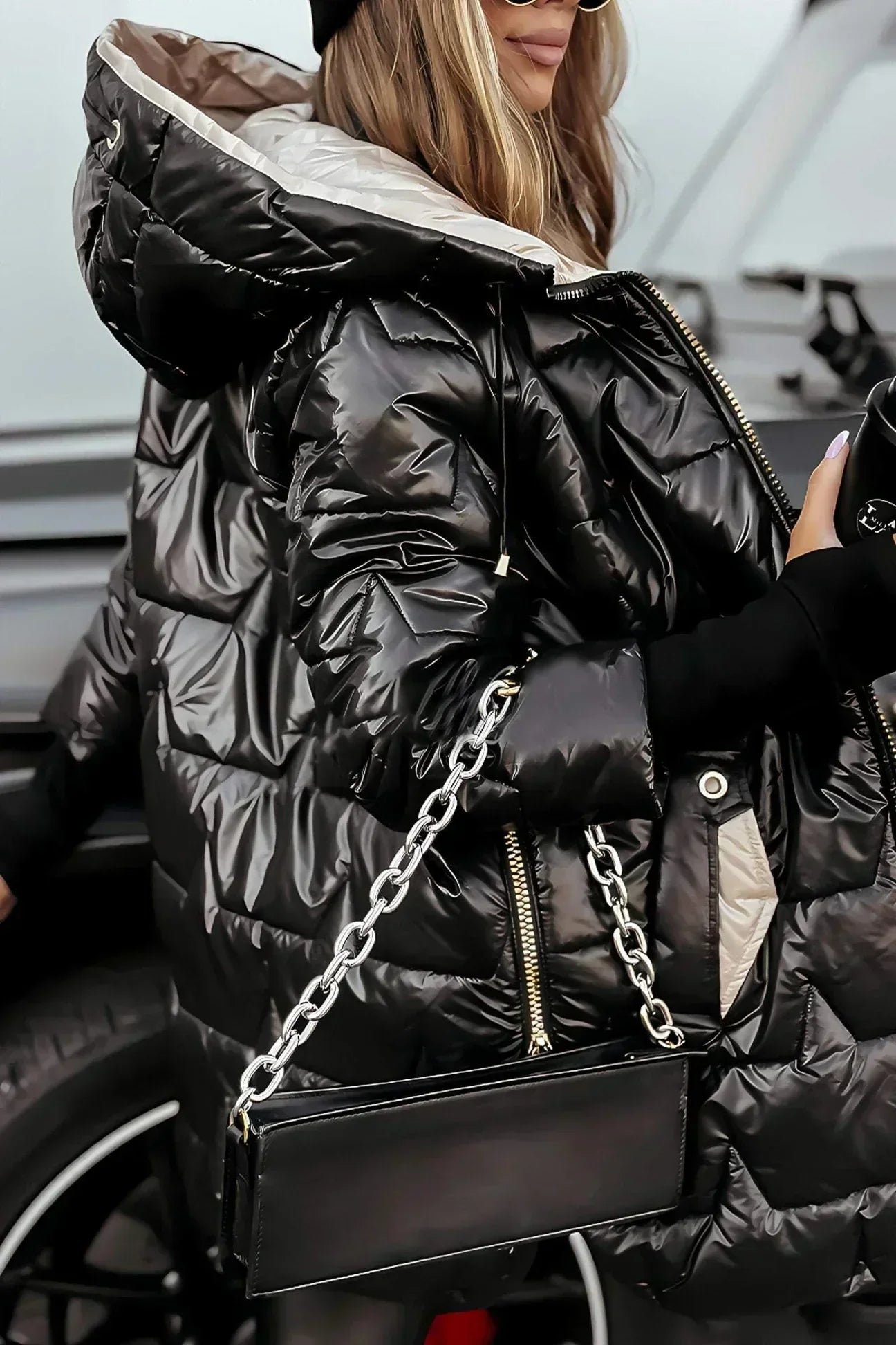 Women's Jacket | Quilted Long with Hood and Zipper