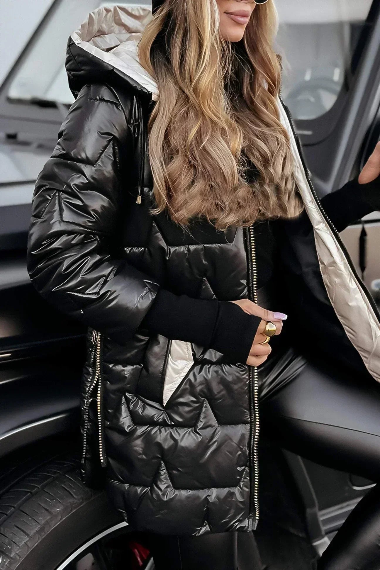 Women's Jacket | Quilted Long with Hood and Zipper