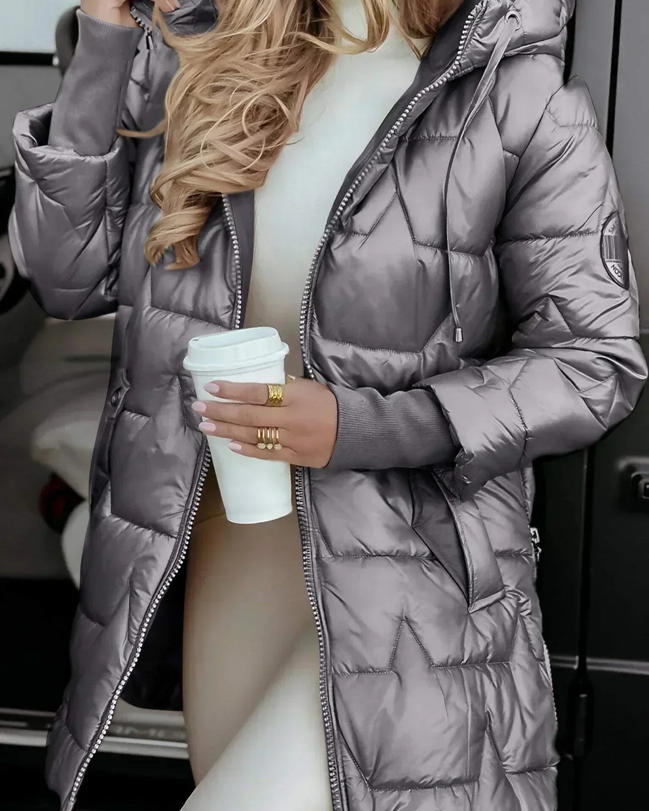 Women's Jacket | Quilted Long with Hood and Zipper