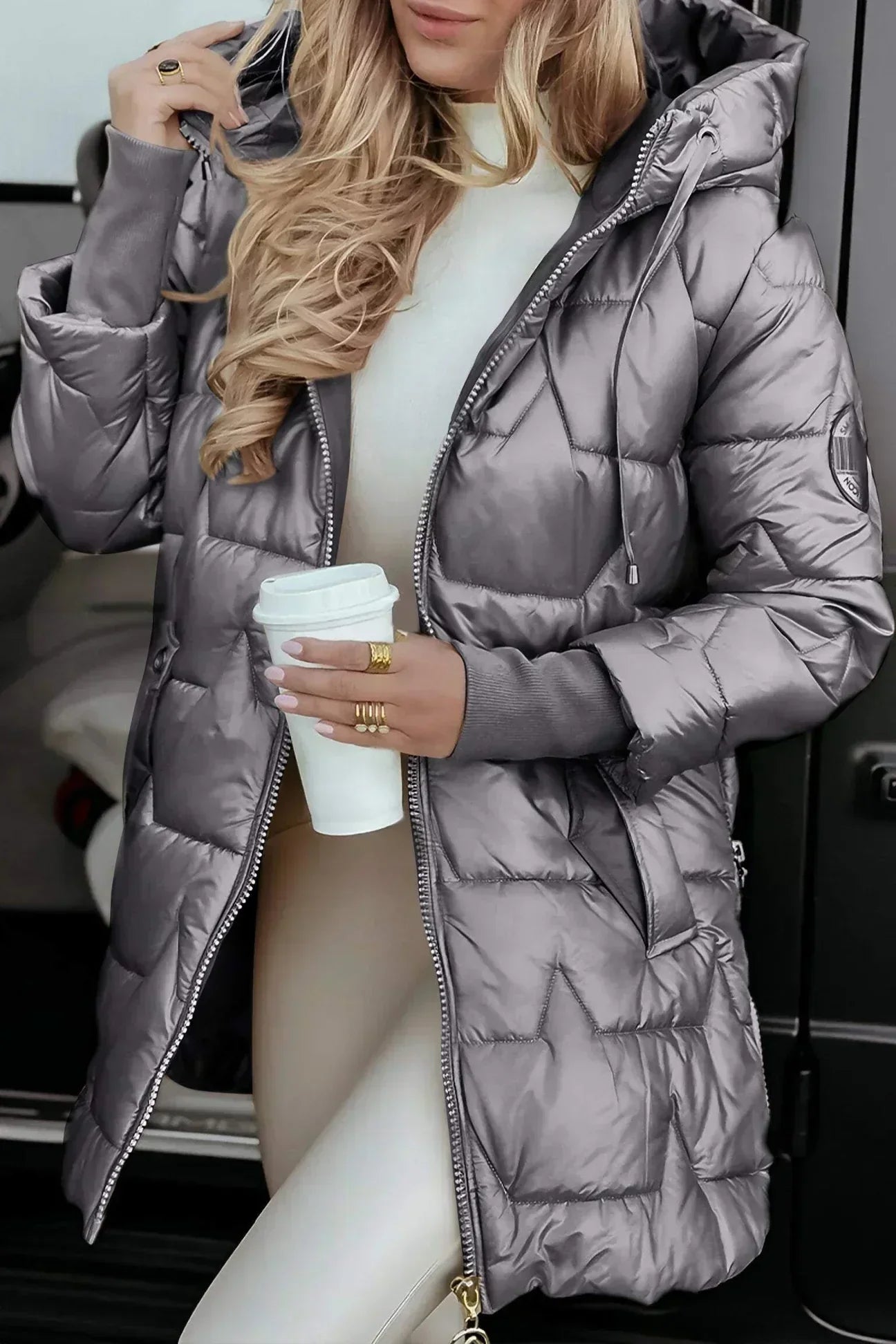 Women's Jacket | Quilted Long with Hood and Zipper