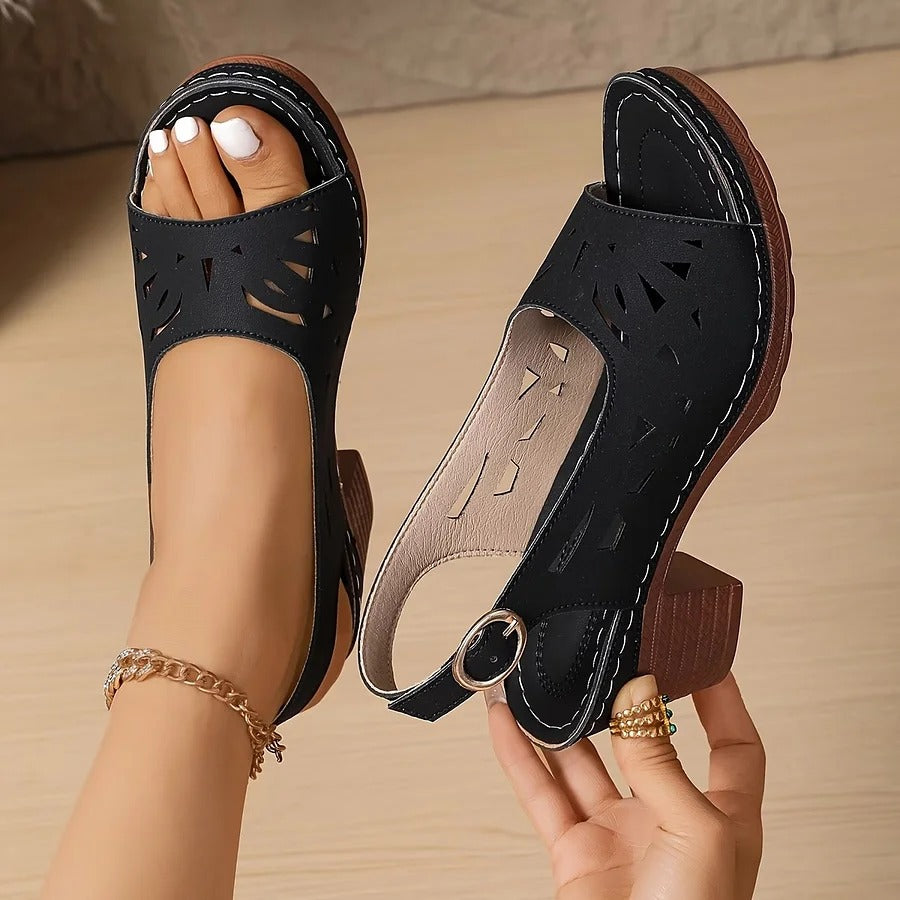 Malira | Stylish Comfort Sandal in Wood Heel Look