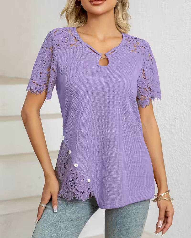 Fiva | Feminine Patchwork Shirt with Elegant Lace